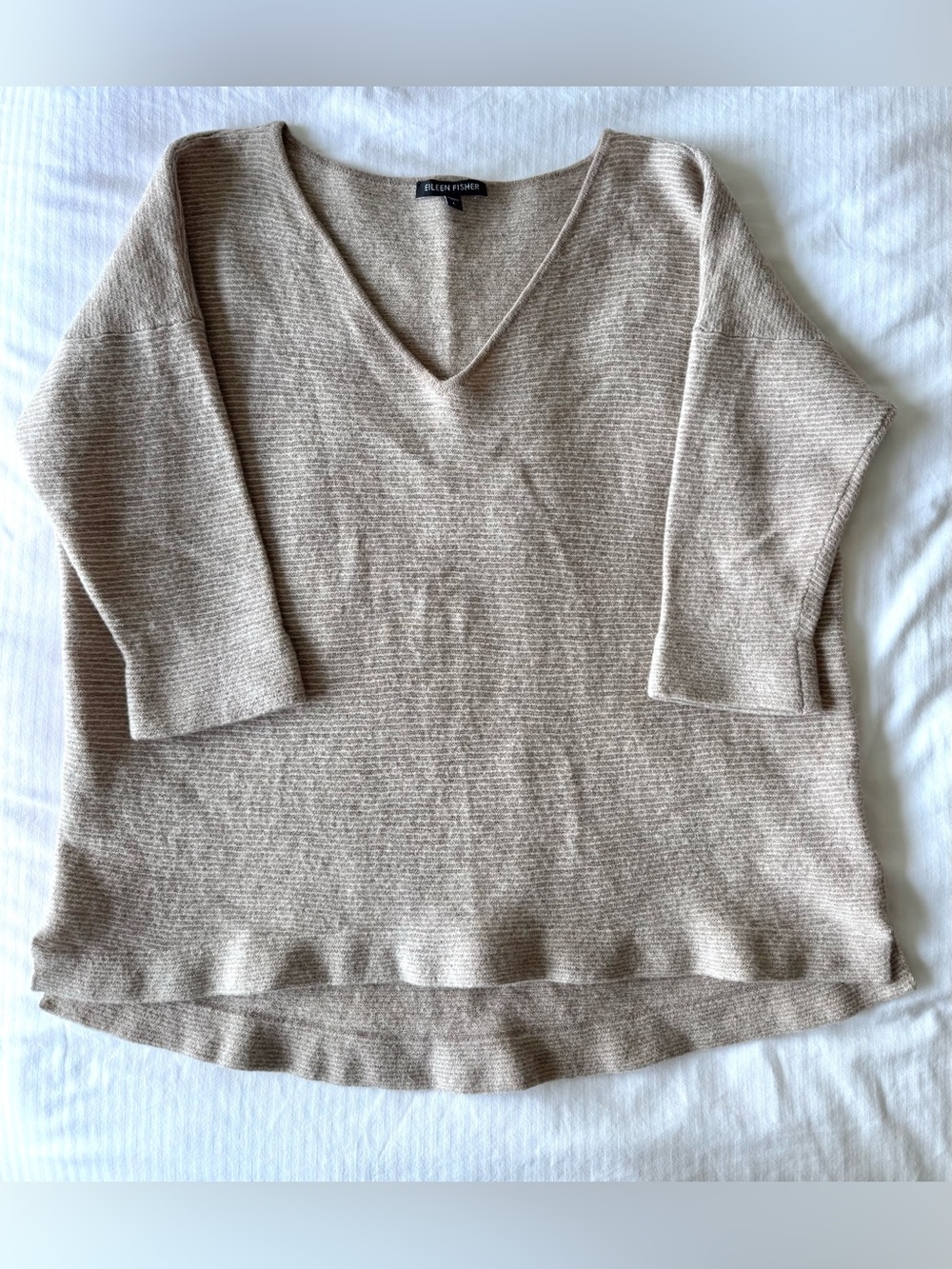 Eileen Fisher 100% Wool Sweater Neutral Beige Size Large Minimalist Fashion